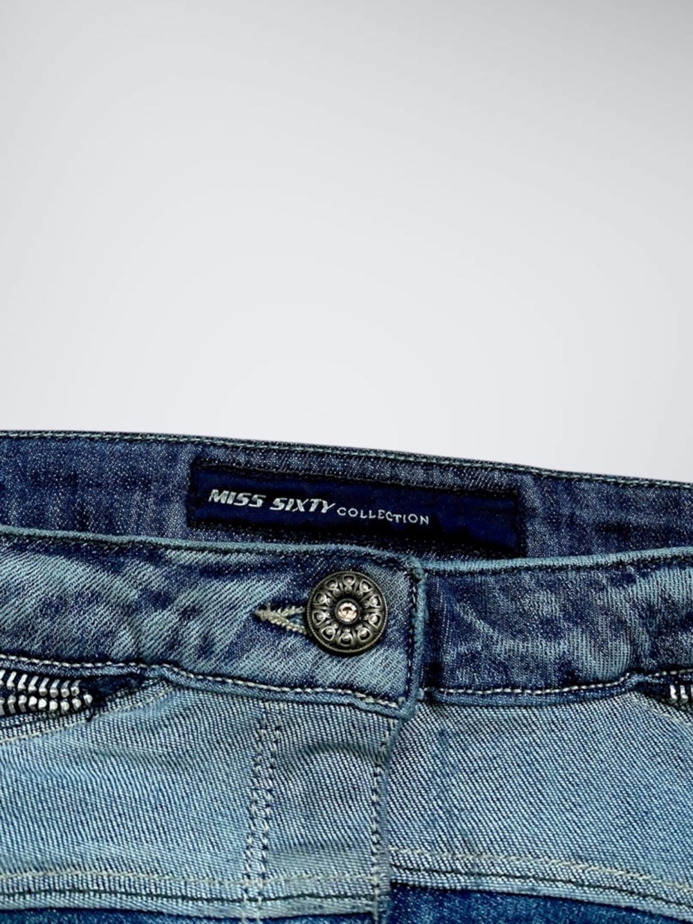 VTG Y2k Miss Sixty Avant-Garde Arched Micro Denim Mid Rise Shorts - Picture 6 of 8